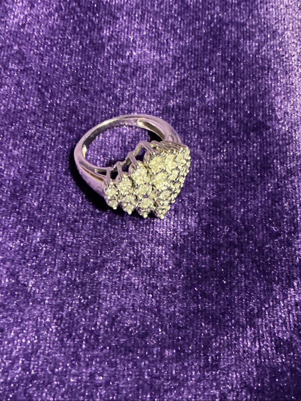 Sterling Silver Tone 
Diamond Cluster Crystal Ring
